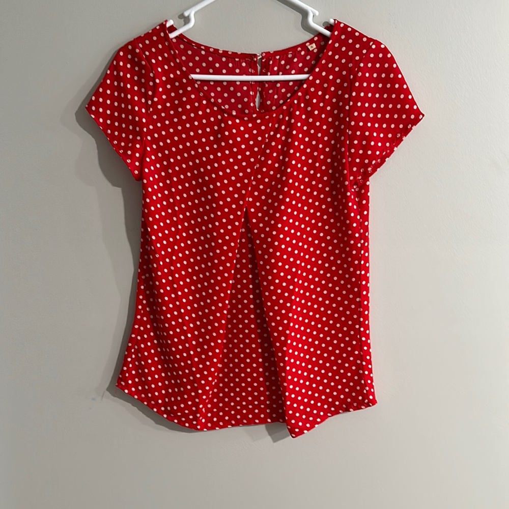 Red & White polkadotted blouse - small